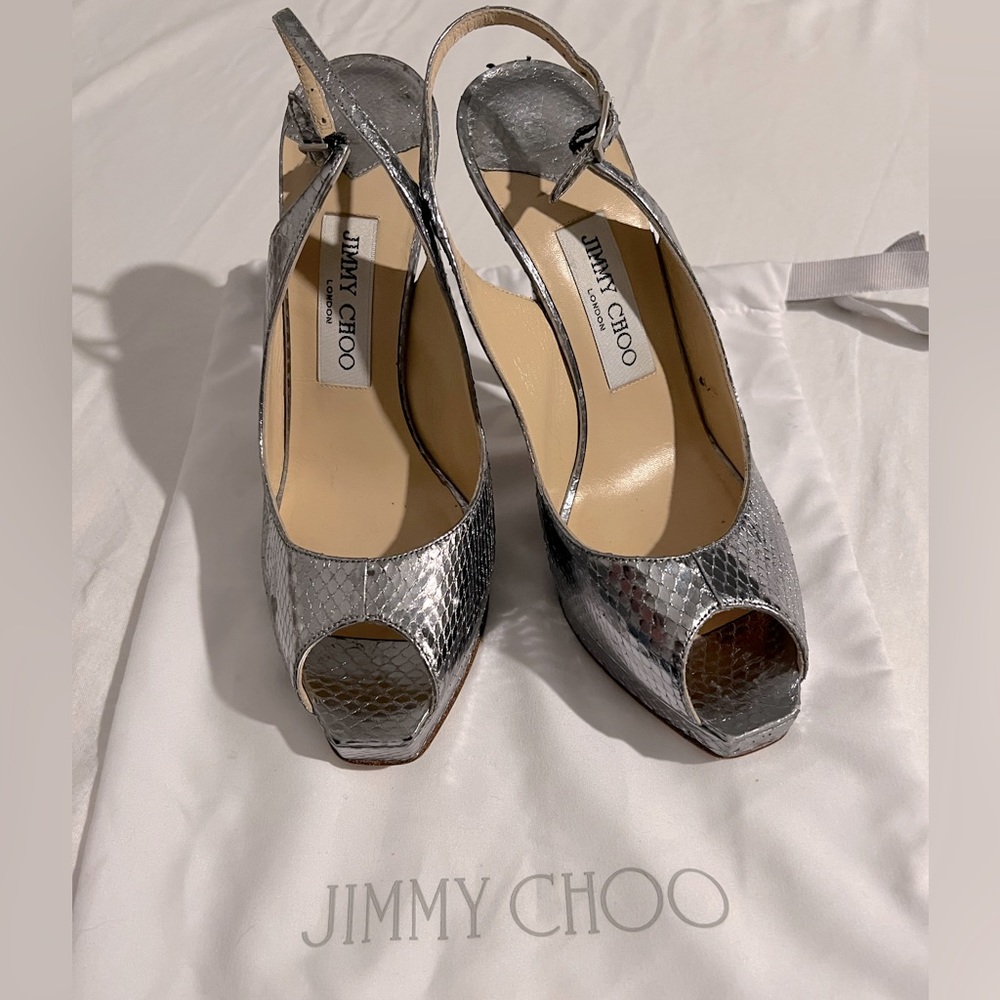 Jimmy Choo “Clue” Glitter Slingback Peeptoe Pump